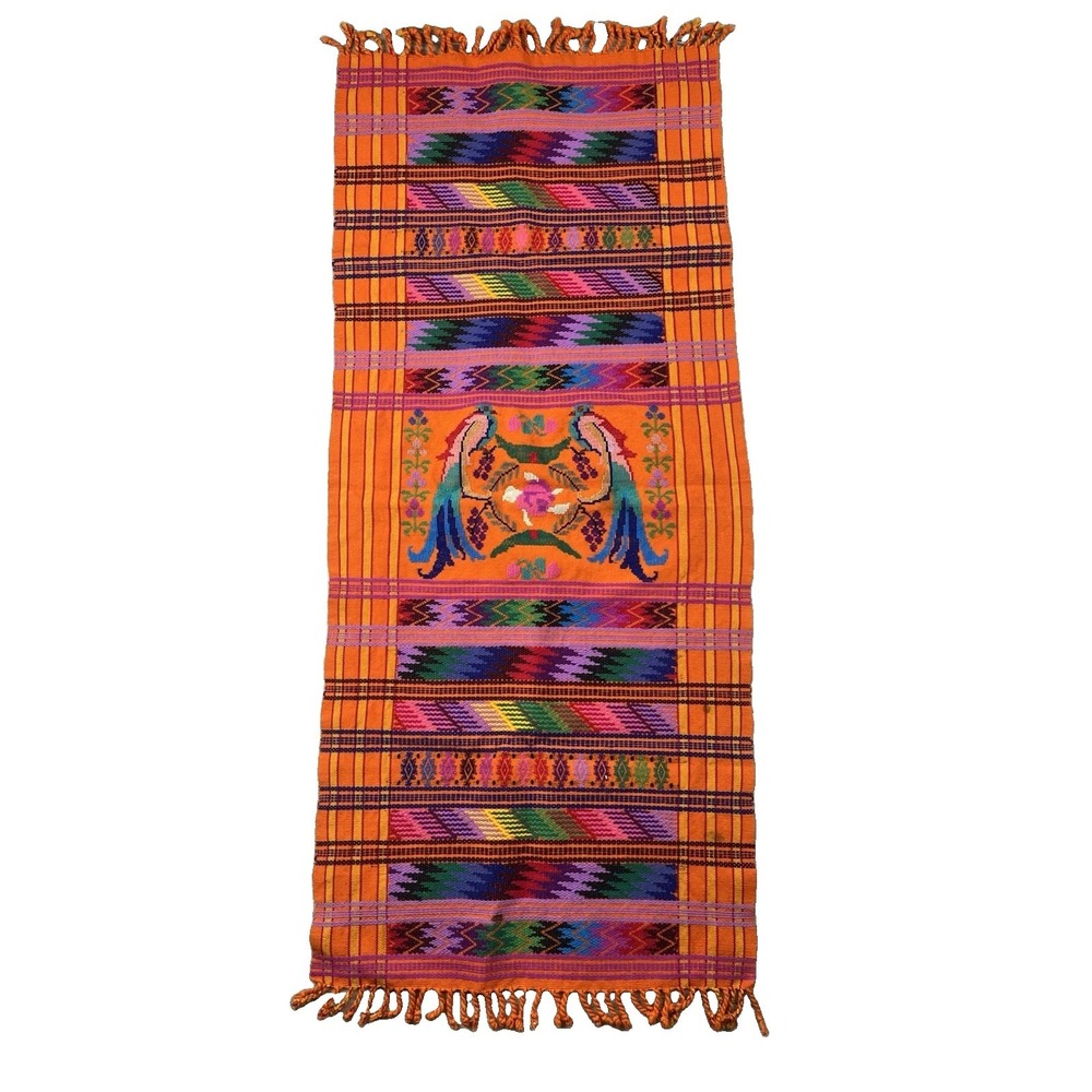 Vtg Guatemalan Table Runner Tapestry /Embroidered 42" X 17" Vibrant Folk Art